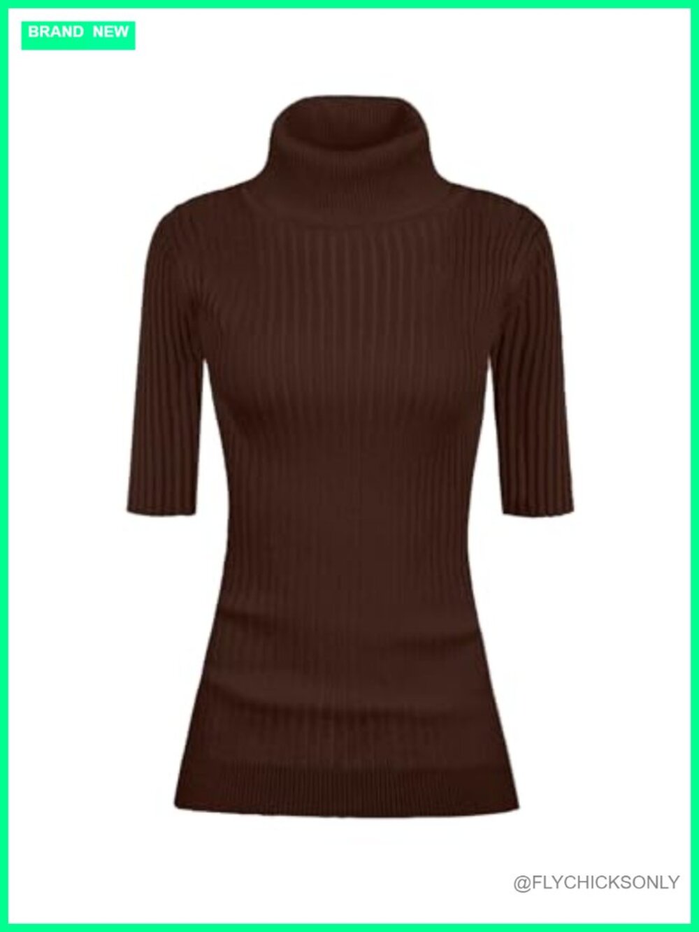 Turtleneck Half Sleeve Stretchy Ribbed Knit Fitted Sweater